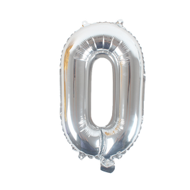 16" Number 0, Silver Foil Balloon