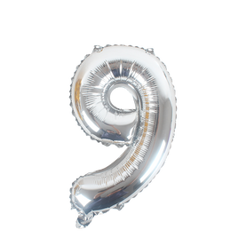 16" Number 9, Silver Foil Balloon